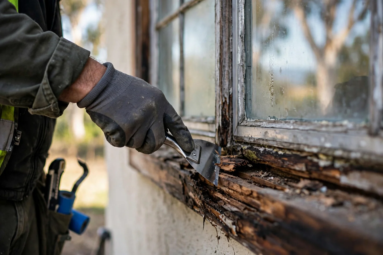 Drafty old wood sash with cracked glazing and worn weatherstripping