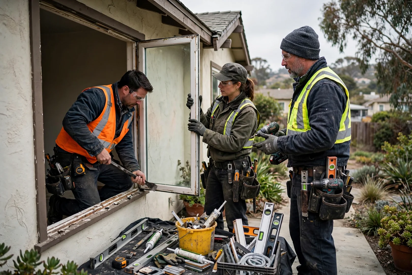 Crew setting an energy efficient window unit